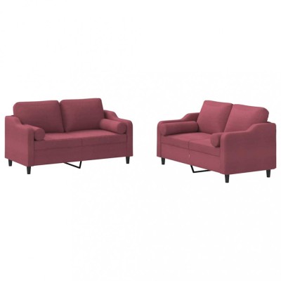 Set canapea cu perne, 2 piese, rosu vin, material textil foto