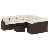 Cumpara ieftin Set canapele de gradina cu perne, 9 piese, maro, poliratan