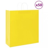 vidaXL Pungi de h&acirc;rtie 50 buc cu m&acirc;nere galbene 45x17x48 cm