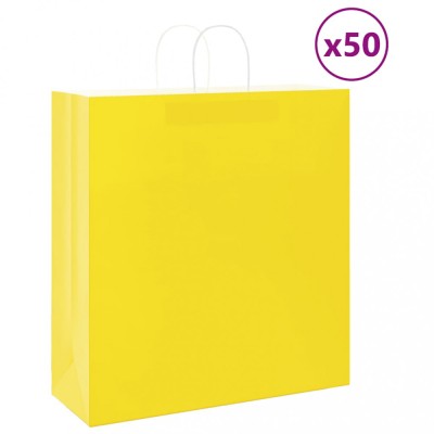 vidaXL Pungi de h&amp;acirc;rtie 50 buc cu m&amp;acirc;nere galbene 45x17x48 cm foto