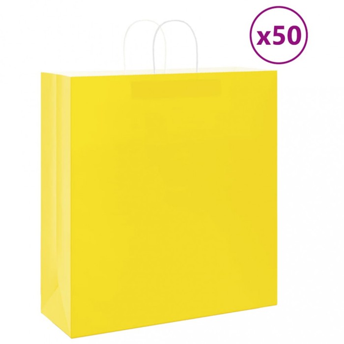 vidaXL Pungi de h&acirc;rtie 50 buc cu m&acirc;nere galbene 45x17x48 cm