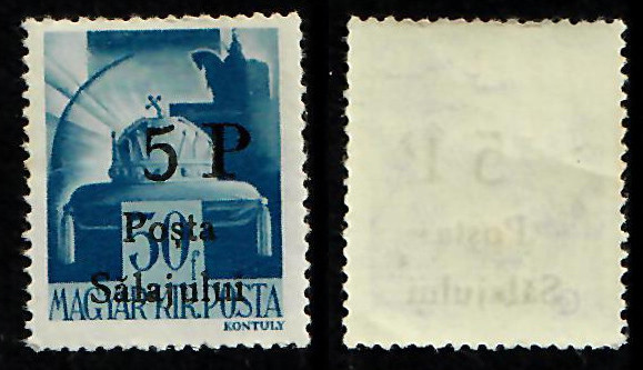 Ardealul de Nord 1945 Posta Salajului reprint foarte rar 5 P pe 50f tus gri MNH