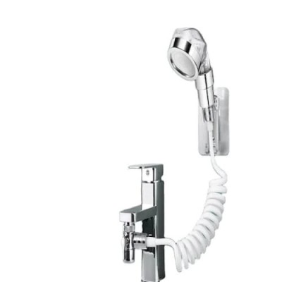 Cap de dus multifunctional, din inox, flexibil, cu fixare la bateria chiuvetei, prindere pe perete, argintiu foto
