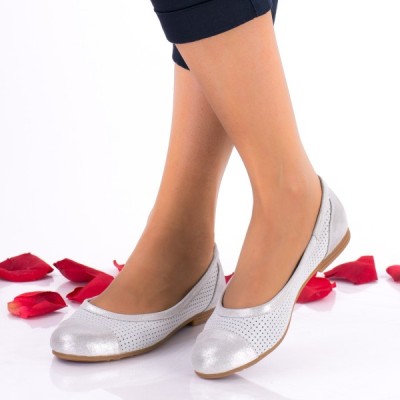 OFERTA marimea 36 - Balerini dama, model casual din piele naturala, argintii - LNA248 foto