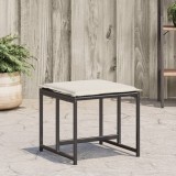 Set 4 Scaune Gradina Gossi Poliratan Negru cu Perne Crem, Exterior, Ratan PE, Otel, 40x40x35 cm, Rezistent UV