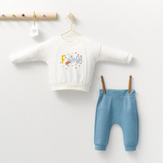 Set 2 piese cu bluzita si pantalonasi de trening Monster, Tongs baby (Culoare: Albastru, Marime: 6-9 luni)