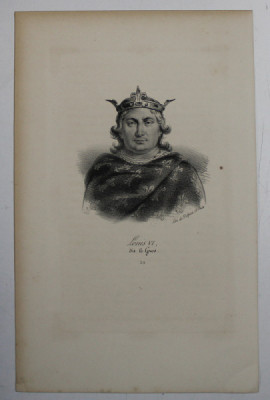 F.S. DELPECH ( 1778 - 1825 ) - LOUIS VI DIT LE GROS , LITOGRAFIE MONOCROMA , CCA. 1820 foto