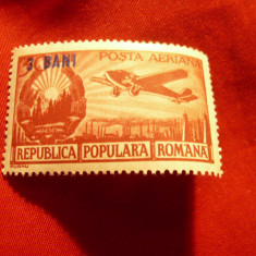 Serie Aviatie Romania 1952 - valori mari cu supratipar 3 bani pe 30 bani