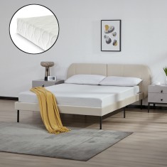 Pat tapitat cu saltea Porvoo 140x200 cm catifea bej [en.casa] HausGarden Leisure foto