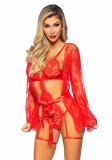 Set Body cu Jartiera, String si Halat din Dantela Leg Avenue, Rosu
