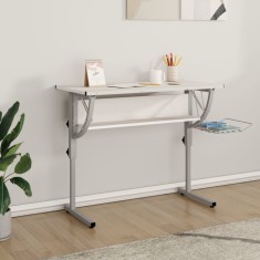 vidaXL Birou creație alb &amp; gri 110x53x(58-87)cm lemn prelucrat &amp; oțel