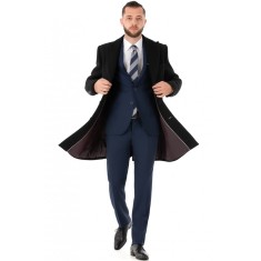 Palton barbati business negru lung B163