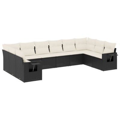 Set canapele de gradina cu perne, 10 piese, negru, poliratan foto