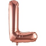 Balon folie metalizata litera l, flippy, 80 cm, umflati cu heliu sau aer, ambalaj individual, pai inclus, rose gold