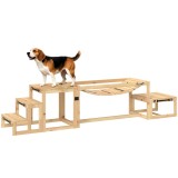 PawHut Set de agilitate pentru c&acirc;ini, construcție de antrenament pentru c&acirc;ini cu pod, scară, platformă din lemn de brad, pentru c&acirc;ini mari p&acirc;nă la 40