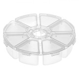 Cutie Depozitare Decoratiuni Unghii, Carusel 8 Compartimente, Plastic, Transparenta, Diametru 10cm