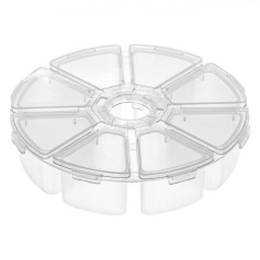 Cutie Depozitare Decoratiuni Unghii, Carusel 8 Compartimente, Plastic, Transparenta, Diametru 10cm