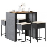 VidaXL Set mobilier bar de grădină cu perne, 5 piese, negru, poliratan