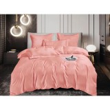 Cumpara ieftin Lenjerie de Pat Jacquard Satinat, cu Elastic, pentru Pat Dublu, 6 Piese, Coral - ION79