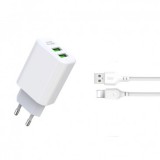 INCARCATOR RETEA XO-L85C 2,4A 2X USB,+ CABLU DE INCARCARE LIGHTNING (APPLE), ALB, BLISTER