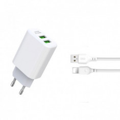 INCARCATOR RETEA XO-L85C 2,4A 2X USB,+ CABLU DE INCARCARE LIGHTNING (APPLE), ALB, BLISTER