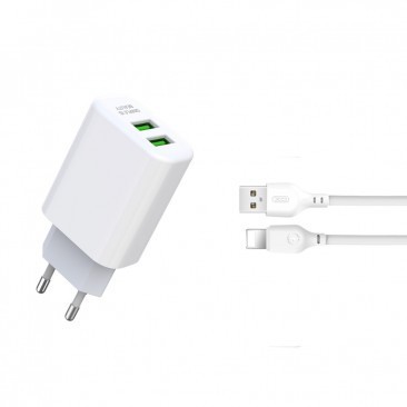 INCARCATOR RETEA XO-L85C 2,4A 2X USB,+ CABLU DE INCARCARE LIGHTNING (APPLE), ALB, BLISTER foto