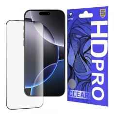 Folie de protectie Ecran Lito HD Pro Clear pentru Apple iPhone 16 Pro Max, Sticla Securizata, Full Glue, Neagra
