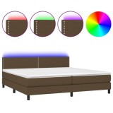 Cumpara ieftin Pat cu arcuri, saltea si LED, maro inchis, 200x200 cm, textil