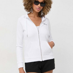 Armani Exchange bluza femei, culoarea alb, cu glugă, cu imprimeu