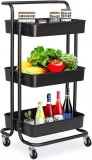 Raft depozitare cu 3 cosuri, roti pivotante, structura metalica, ABS, 45x35x84 cm, negru, ProCart
