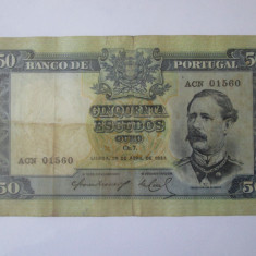 Rara! Portugalia 50 Escudos 1953,bancnota din imagini