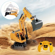 Excavator cu telecomanda 7 canale, reincarcabil USB, 18x13.5x33.5 cm, rotire 360 grade