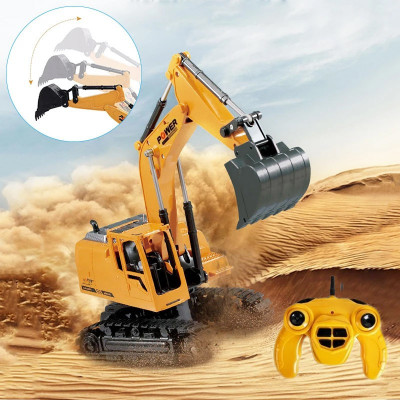 Excavator cu telecomanda 7 canale, reincarcabil USB, 18x13.5x33.5 cm, rotire 360 grade foto