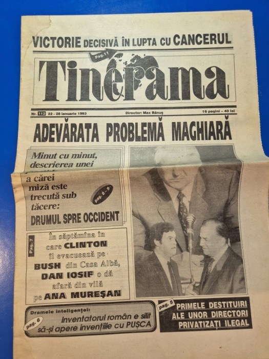 ziarul tinerama 22-28 ianuarie 1993 - articol max banus,valeriu sterian,adevarata problema maghiara