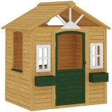 AIYAPLAY Căsuță de Grădină pentru Copii din Lemn de Molid, Căsuță de Exterior cu 3 Ferestre, 2 Jardiniere, Ușă și Acoperiș, pentru Copii 3-8 Ani, Inte