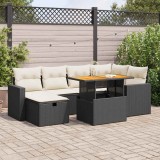Gossi set mobilier gradina perne 8 piese negru, poliratan/lemn acacia