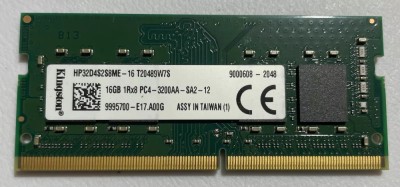 Memorie ram Laptop Kingston 16GB, DDR4, 1Rx8, PC4-3200AA, 3200Mhz, HP32D4S2S8ME-16, PC4-25600, CL22, Non-ECC, sodimm, 260 pini foto