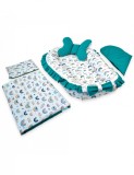 Set 5 piese Baby Nest Premium din Bumbac, curcubeu cu turcoaz