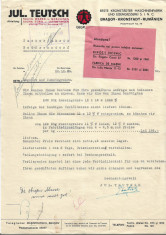 A1306 Factura Julius Teutsch pentru Fabrica de zahar Bod Brasov 1939 foto