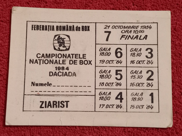 Acreditare de presa-ziarist - Campionatele Nationale de BOX-&quot;DACIADA&quot; 1984