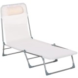 Outsunny Șezlong Pliabil cu Spătar Reglabil pe 5 Nivele și Pernă, Șezlong de Grădină cu Material Texteline, pentru Plajă, Piscină, Grădină, 182x56x28