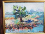 Tablou inramat, peisaj, semnat iliescu, ulei/carton, 30x50 cm