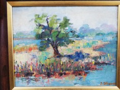 Tablou inramat, peisaj, semnat iliescu, ulei/carton, 30x50 cm