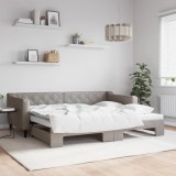 Cumpara ieftin Pat de zi cu extensie, gri taupe, 90x200 cm, textil