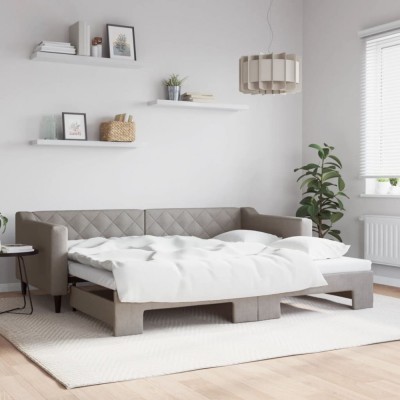 vidaXL Pat de zi cu extensie, gri taupe, 90x200 cm, textil 3197429 foto