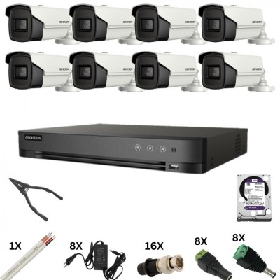 Kit de supraveghere Hikvision cu 8 camere, 8 Megapixeli, Infrarosu 60m, DVR 8 canale 8 Megapixeli, Hard, Accesorii SafetyGuard Surveillance foto