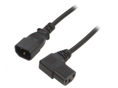 Cablu 3x0,75mm2 IEC C13 mamă 90&deg; - IEC C14 tată PVC 1,8m negru