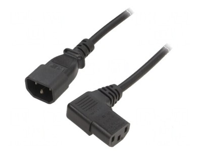 Cablu 3x0,75mm2 IEC C13 mamă 90&amp;deg; - IEC C14 tată PVC 1,8m negru foto