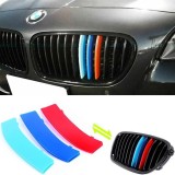 Ornamente Grila BMW Seria 5 F10 2010-2013, 3 Piese, M Performance, Albastru/Rosu, Plastic ABS