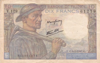 FRANTA 10 francs 9-1-1947 VF!!! foto